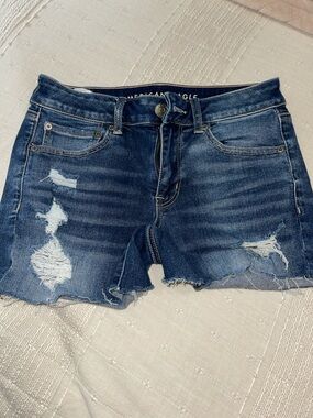 American Eagle Outfitters Distressed Dark Blue Denim Shorts